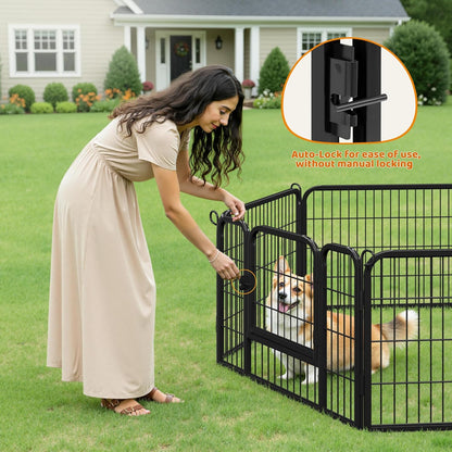 24" H 6-Panel Extra Wide Dog Playpen W/Door for Indoor Outdoor