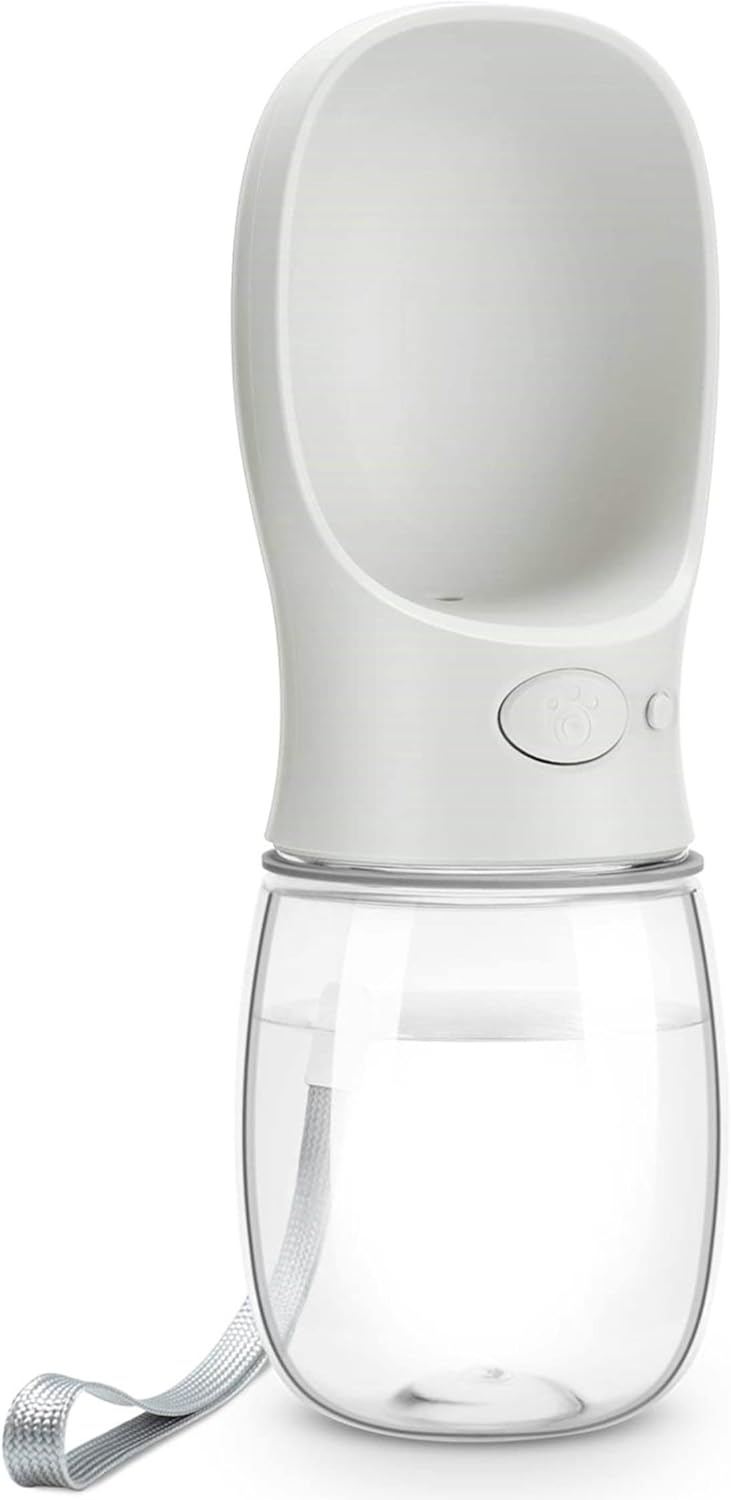 Portable Leak-Proof Dog Water Bottle with Drinking Feeder for Travel - 12 oz Milk White