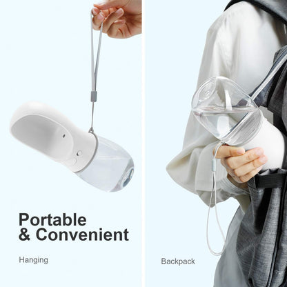 Portable Leak-Proof Dog Water Bottle with Drinking Feeder for Travel - 12 oz Milk White