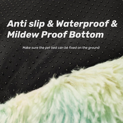 Anti Anxiety round Fluffy Plush Faux Fur Warm Washable Dog Bed & Cat Bed, Original Bed for Small Medium Large Pets,Used to Relieve Joints and Improve Sleep（20"/24"/27''） (20", Rainbow)