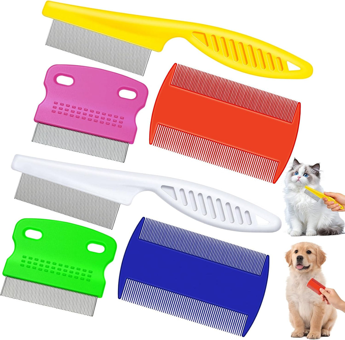 6-Pack Multi-Color Flea Combs for Pets