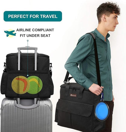 Weekend Dog Travel Bag Set with Food Bags, Bowls, and Mat - Black
